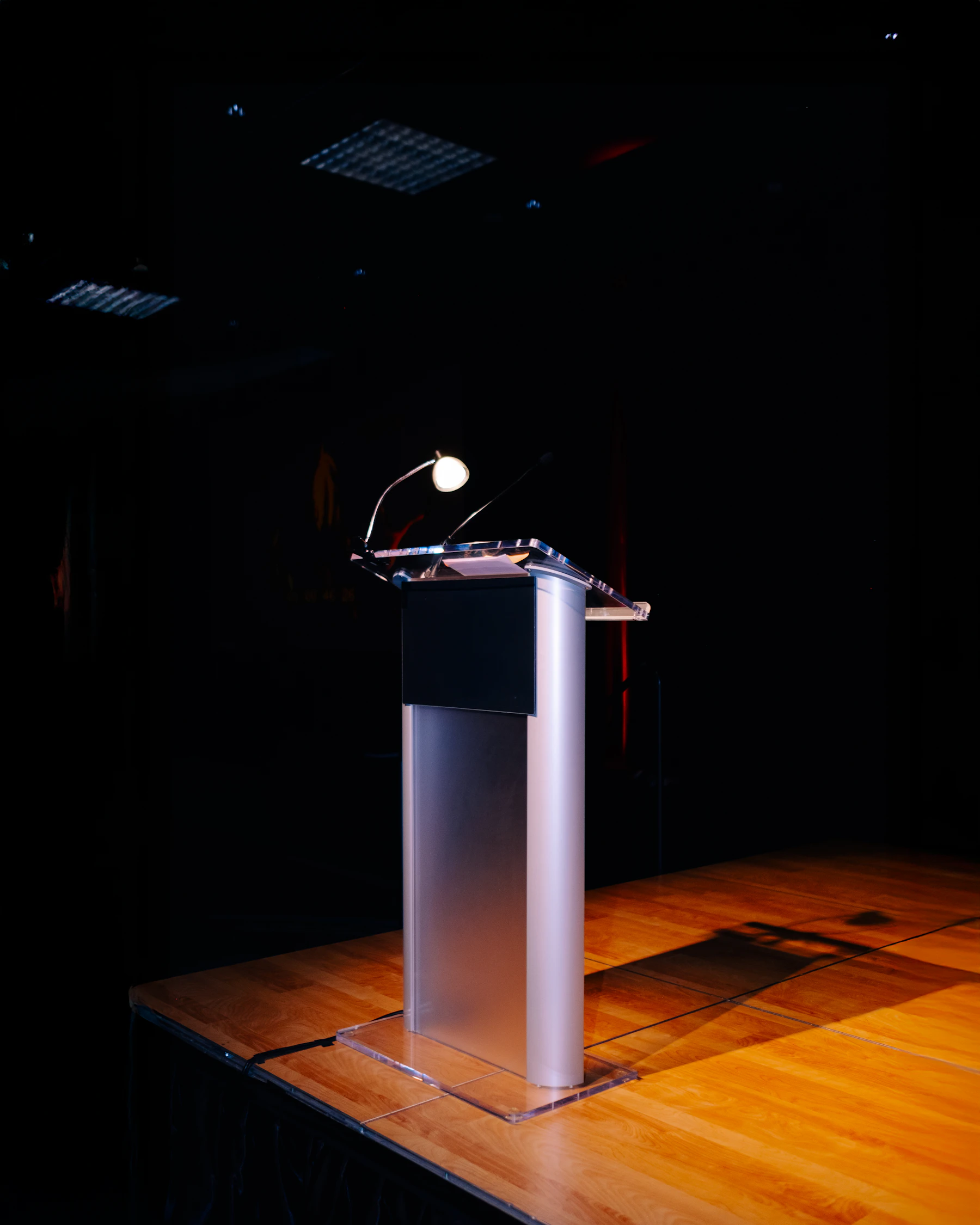 Modern presentation podium with microphone